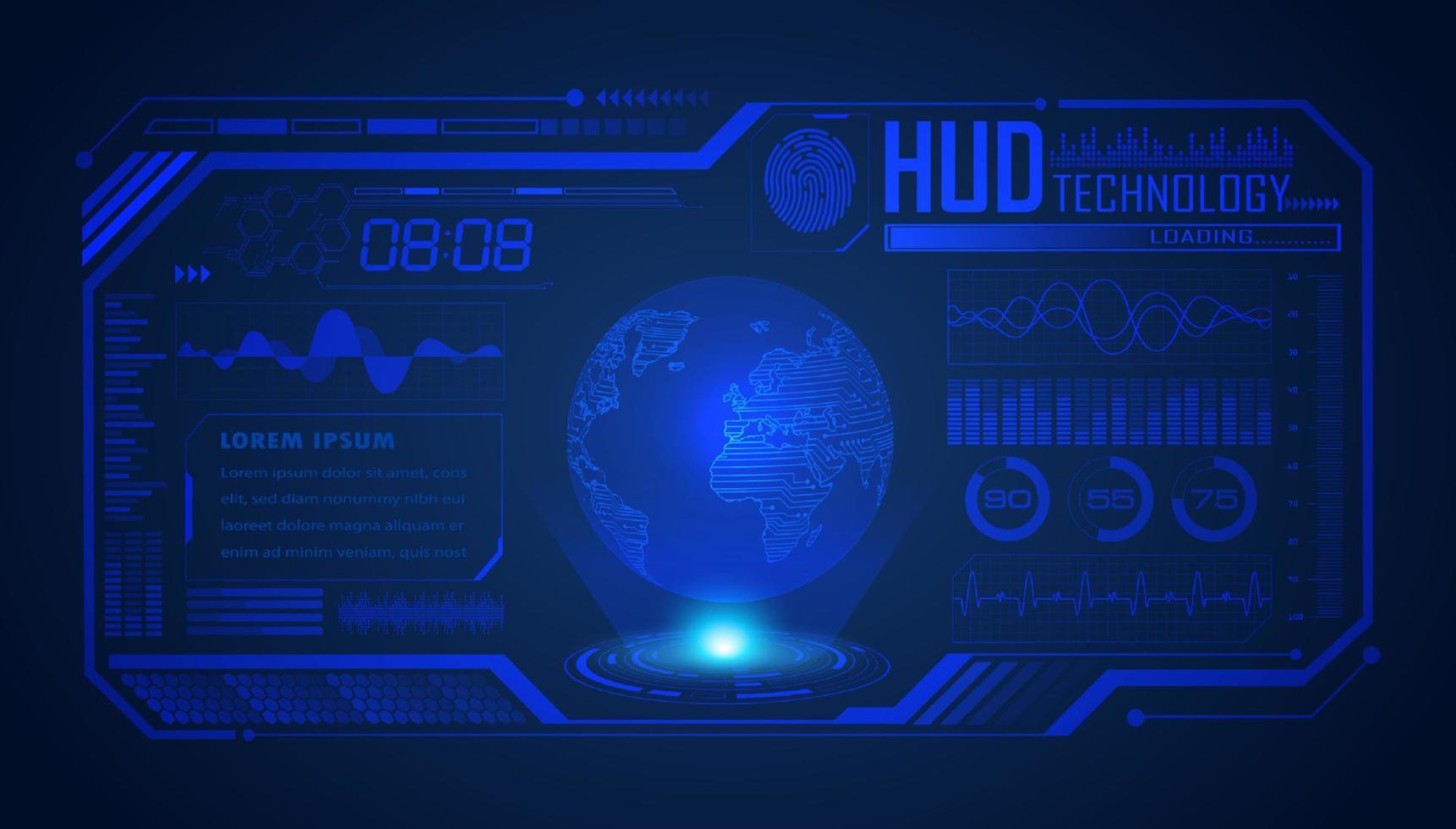 Modern HUD Technology Screen Background with Blue Globe vector