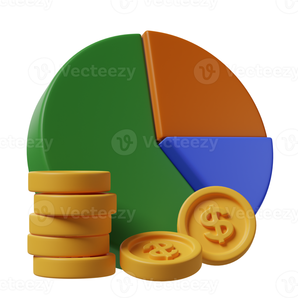 Pie chart coin 3d illustration png