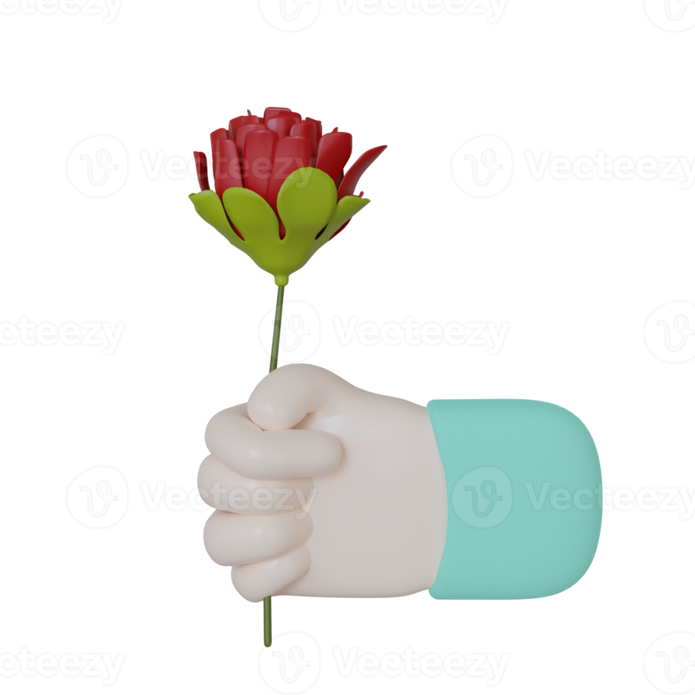 Hand Holding Flower Gesture on Transparent background 3d Illustration png