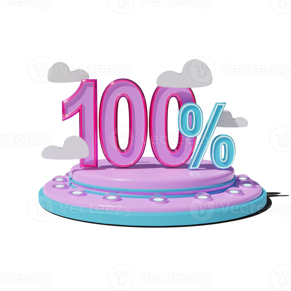 Discount 100 Percent on Transparent background 3d illustration png