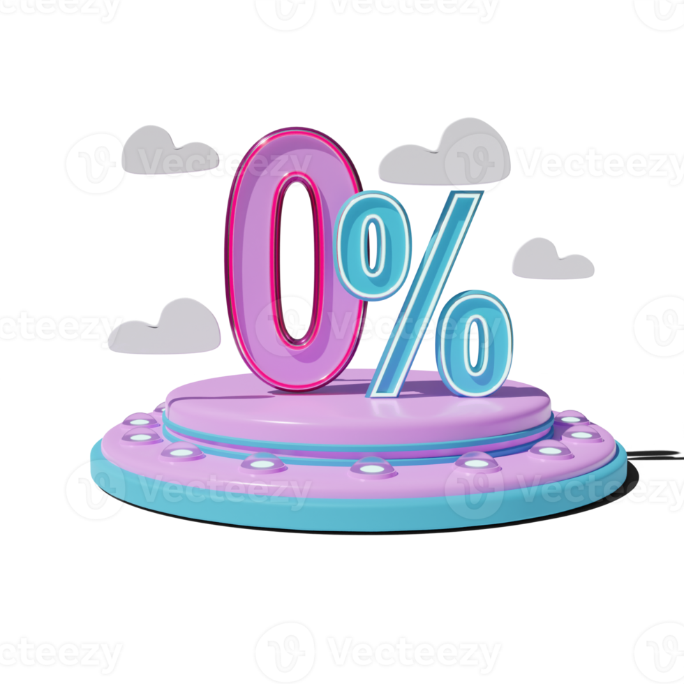 Discount 0 Percent on Transparent background 3d illustration png