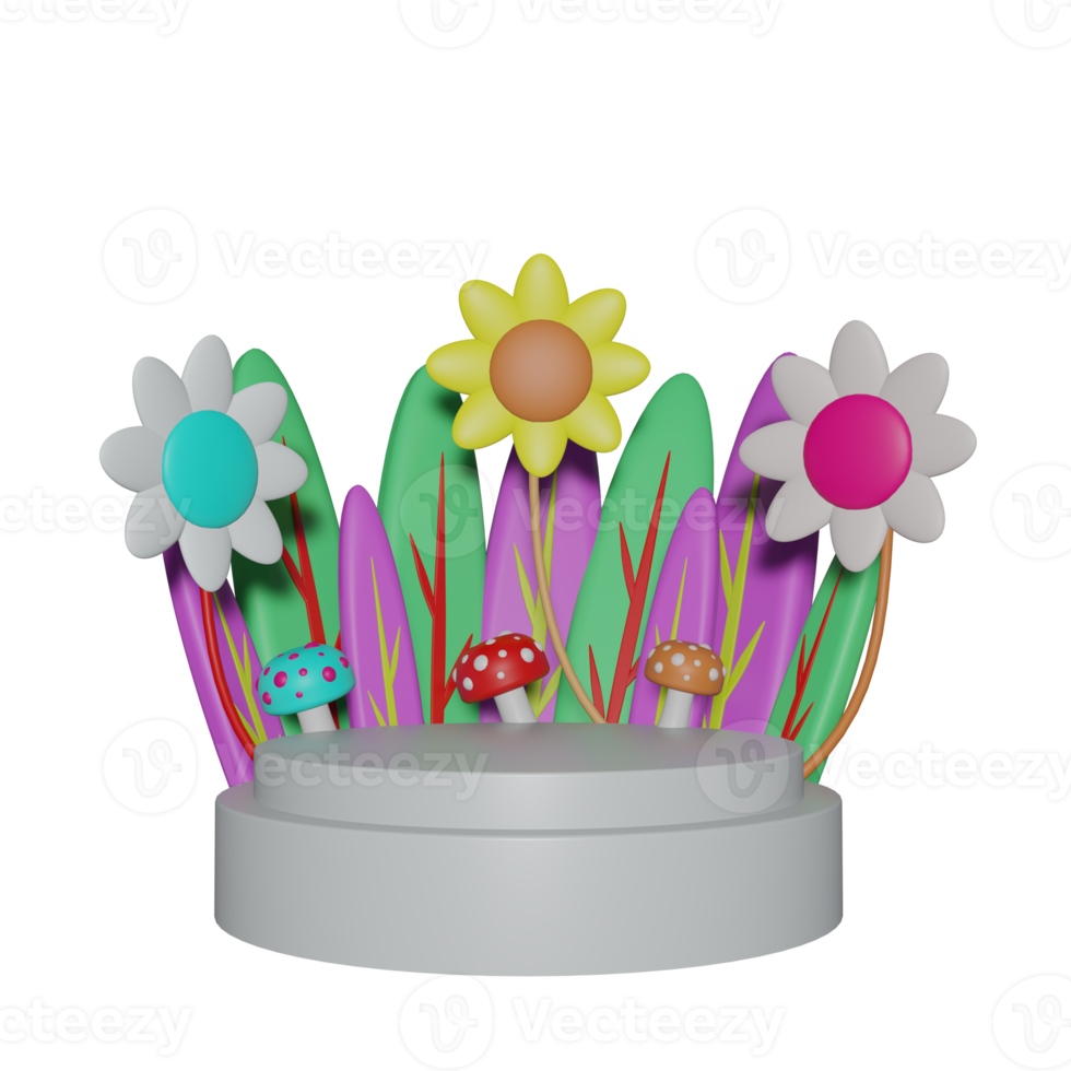 Podium with Plant decoration isolated on transparent background 3d illustration PNG File