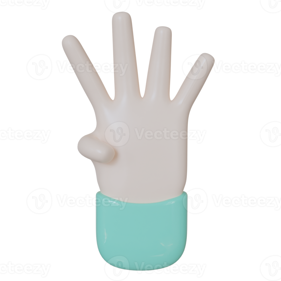 Hand Four Gesture on Transparent background 3d Illustration png