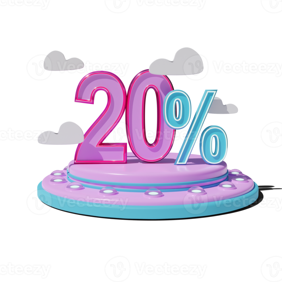 Discount 20 Percent on Transparent background 3d illustration png