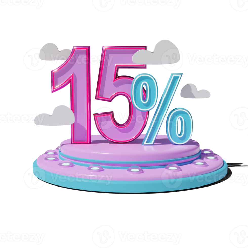 Discount 15 Percent on Transparent background 3d illustration png