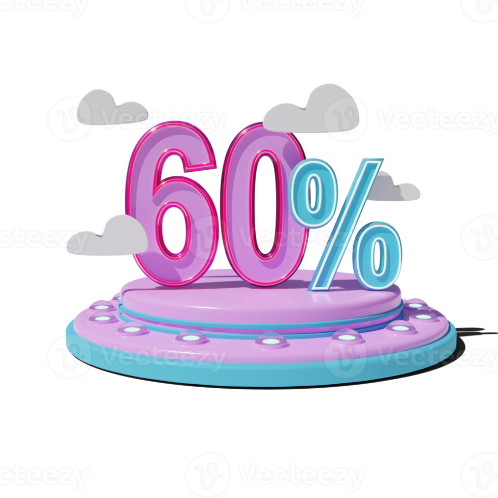 descuento 60 60 por ciento en transparente antecedentes 3d ilustración png