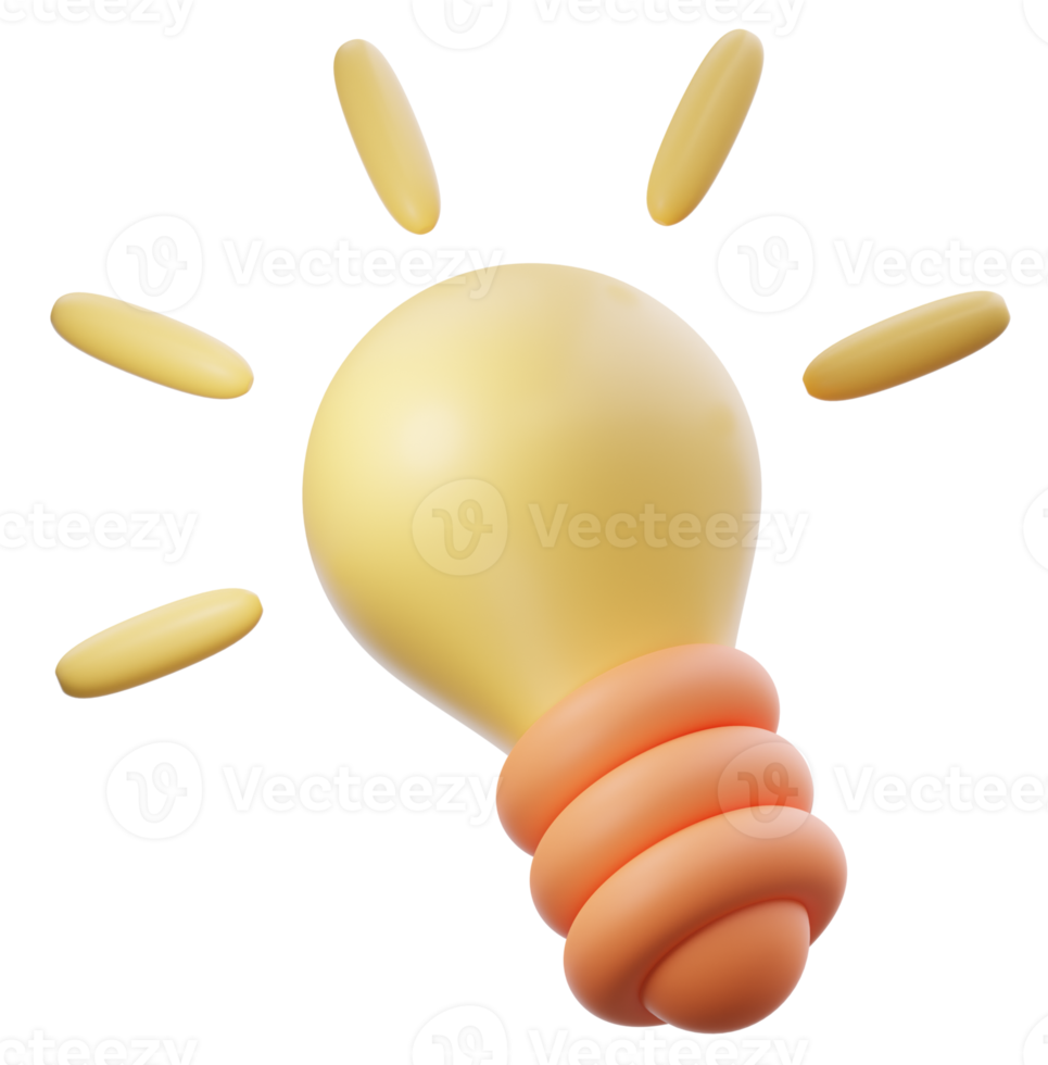 3d cartoon light bulb object icon. Use on business creative idea and brainstorming solution development 3D rendering illustration png
