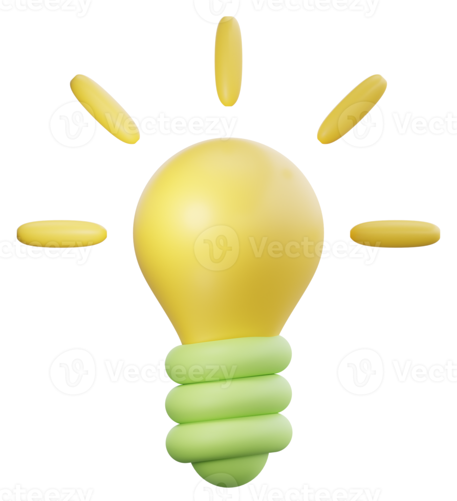 3d cartoon light bulb object icon. Use on business creative idea and brainstorming solution development 3D rendering emoji illustration png