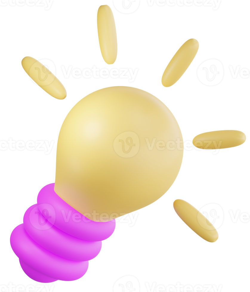 3d cartoon light bulb object icon. Use on business creative idea and brainstorming solution 3D rendering emoji illustration png