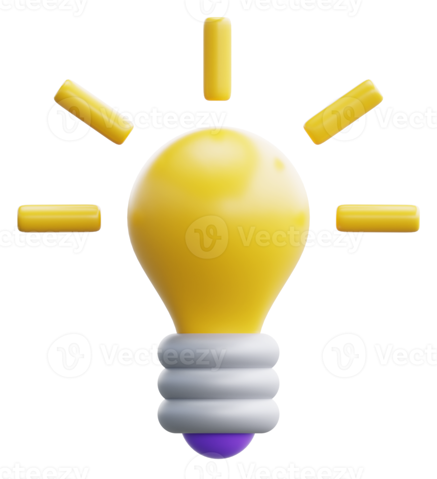 3d cartoon cute light bulb object icon. Use on business creative idea and brainstorming solution development 3D rendering emoji illustration png