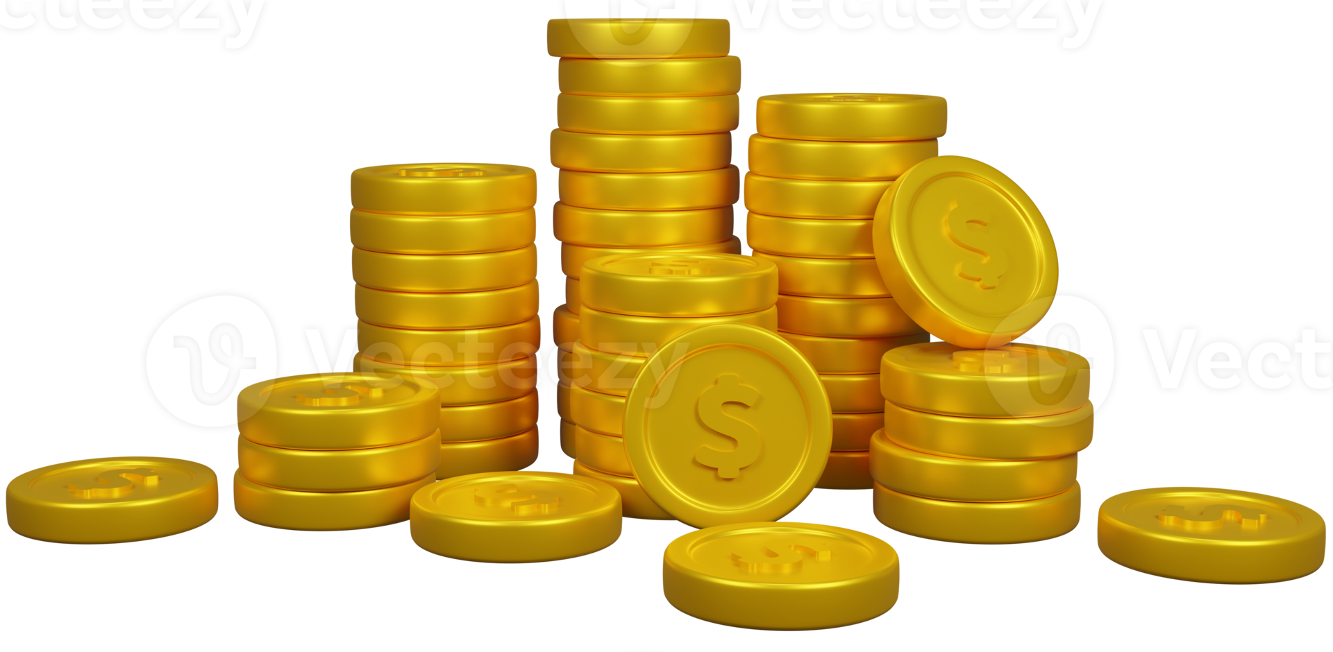 Stack of 3D golden coins. 3D render illustration. png