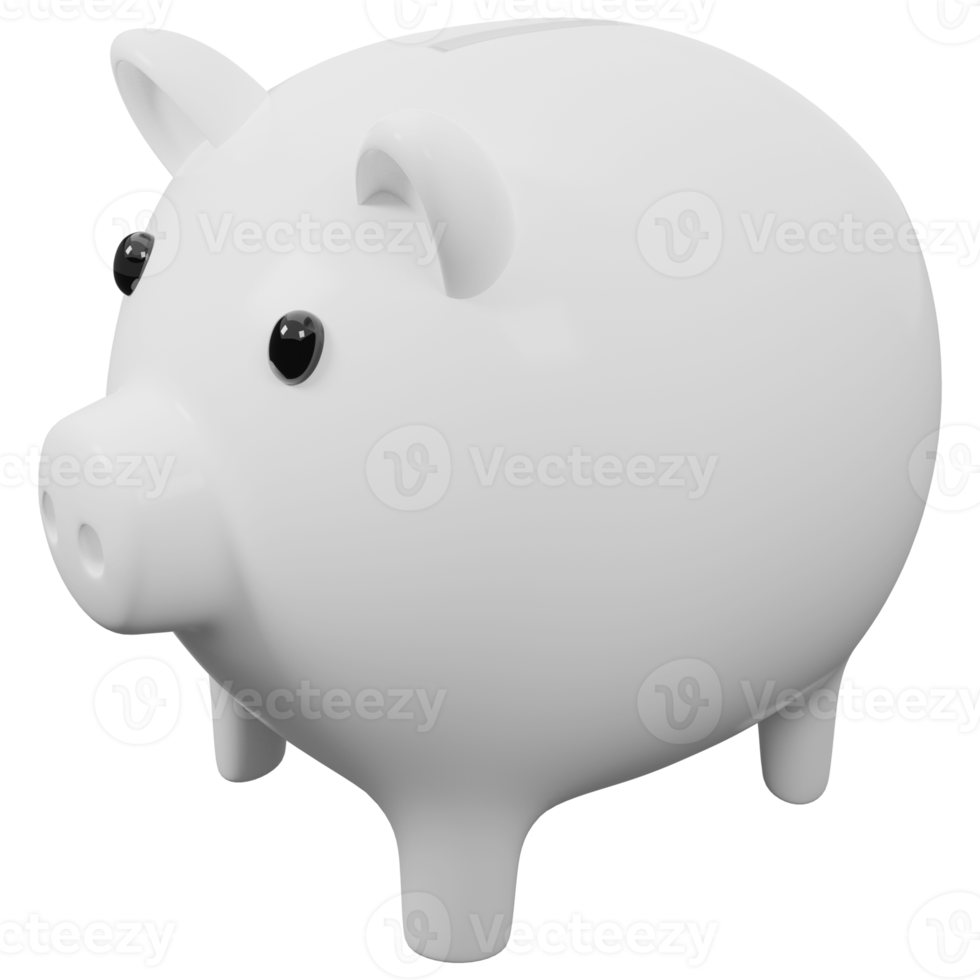 White piggy bank, 3D render illustration. png