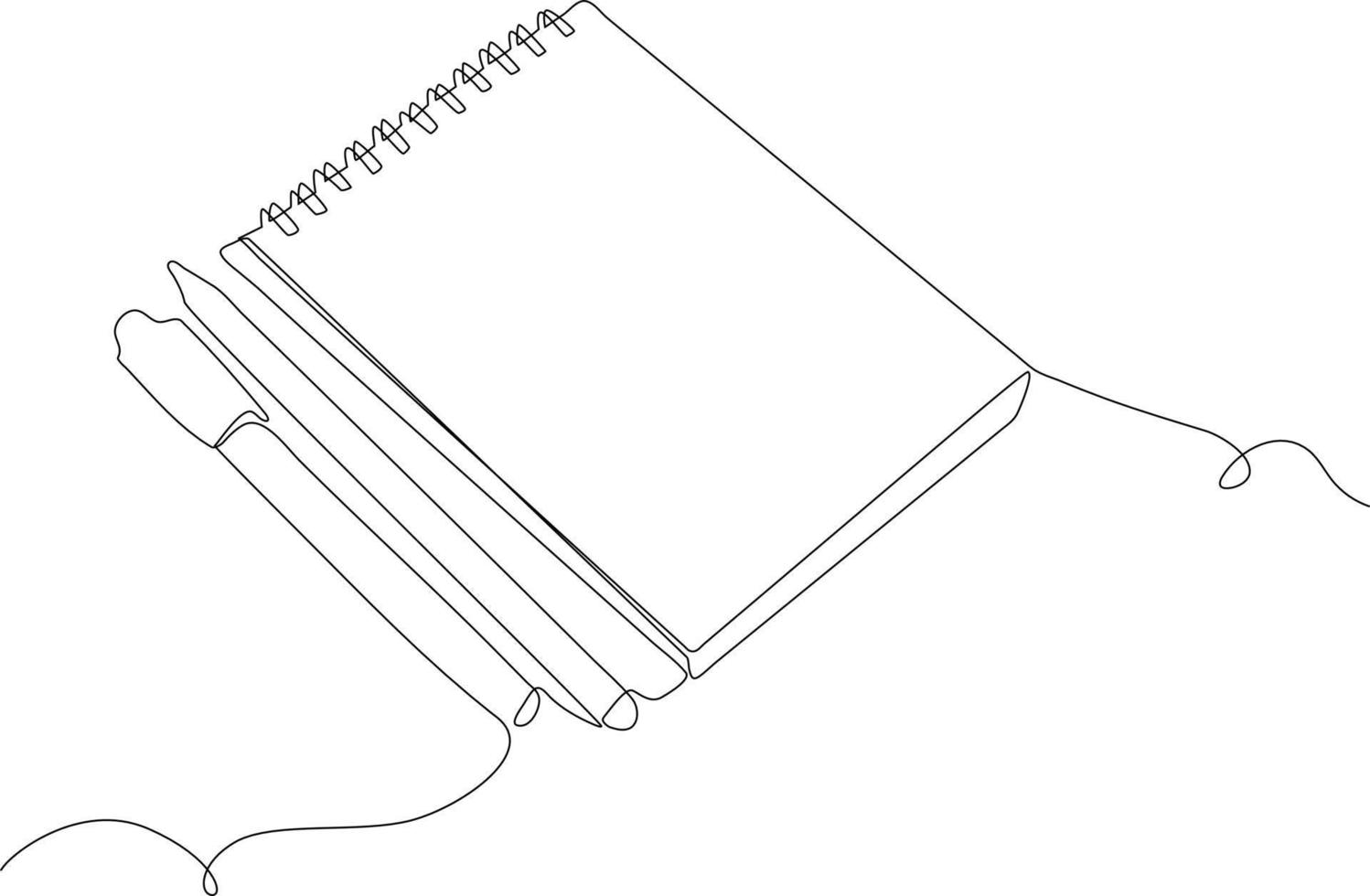 continuo uno línea dibujo notas y un bolígrafo. colegio y oficina suministros concepto. soltero línea dibujar diseño vector gráfico ilustración.