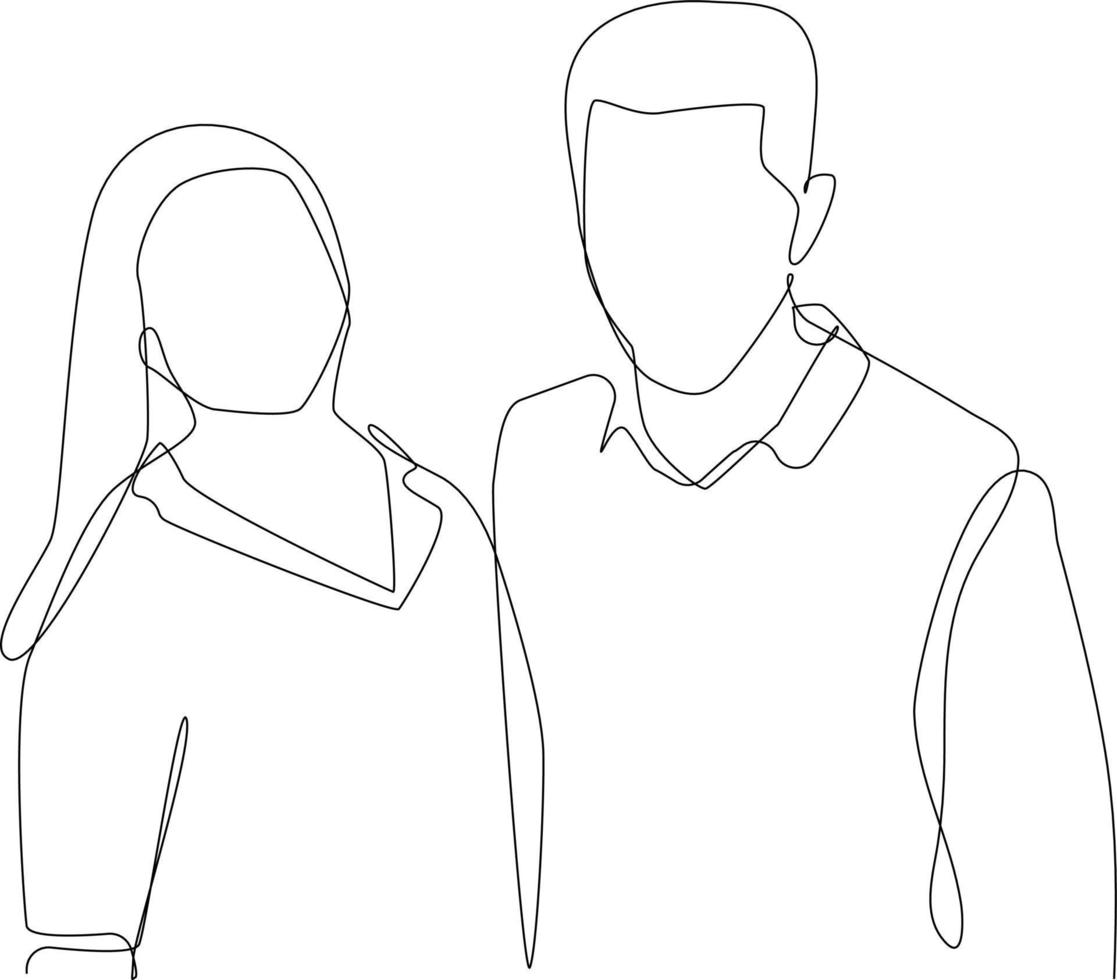 Continuous one line drawing happy couple portrait. Family concept. Single line draw design vector graphic illustration.