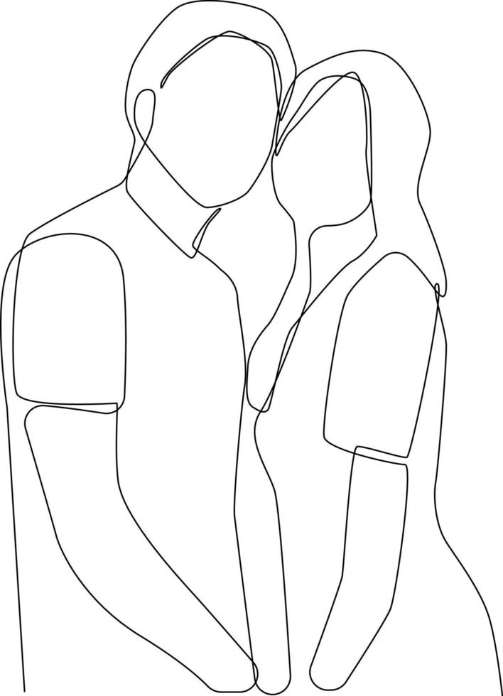 Continuous one line drawing happy couple portrait. Family concept. Single line draw design vector graphic illustration.