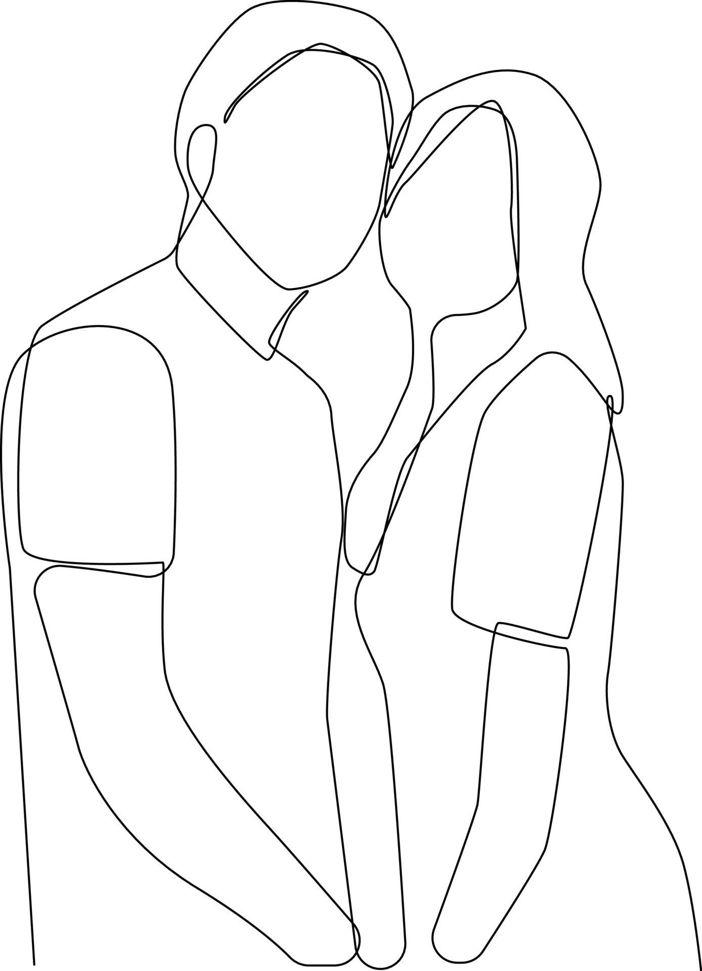 Continuous one line drawing happy couple portrait. Family concept