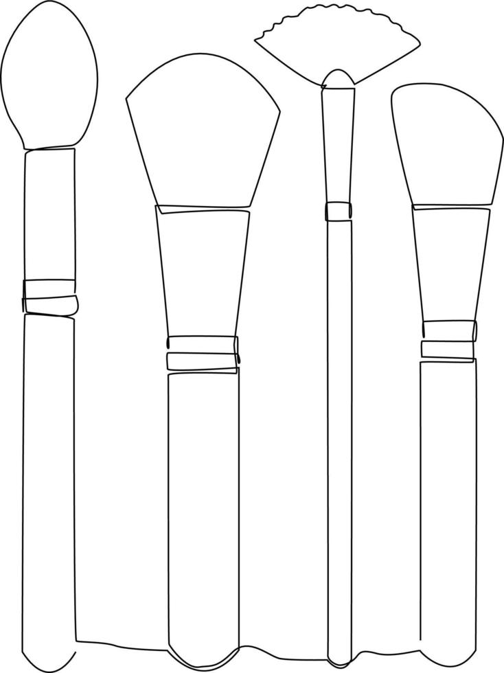 Single one line drawing makeup brushes set. Cosmetic concept. Continuous line draw design graphic vector illustration.