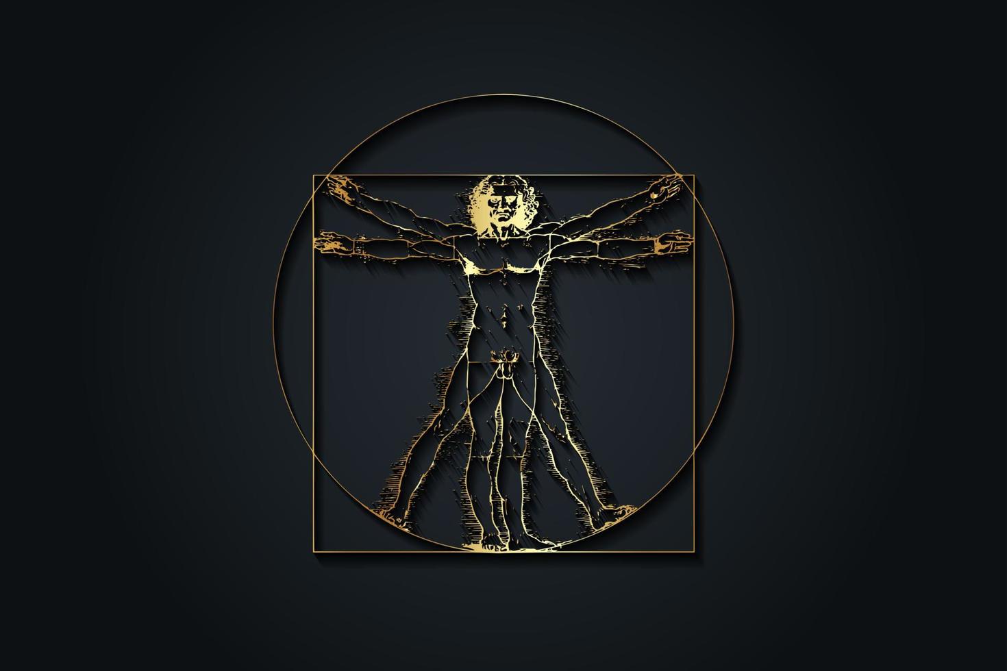 Vitruvian Man by Leonardo Da Vinci - luxury gold texture, vector illustration isolated on black background