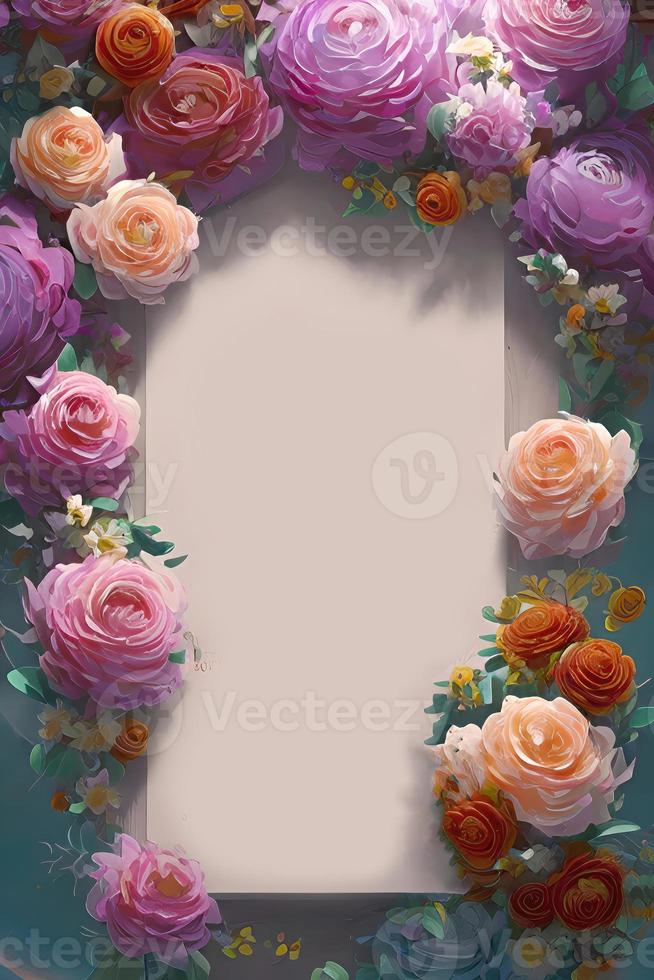 Elegant Floral Border Wedding Celebration Invitation photo