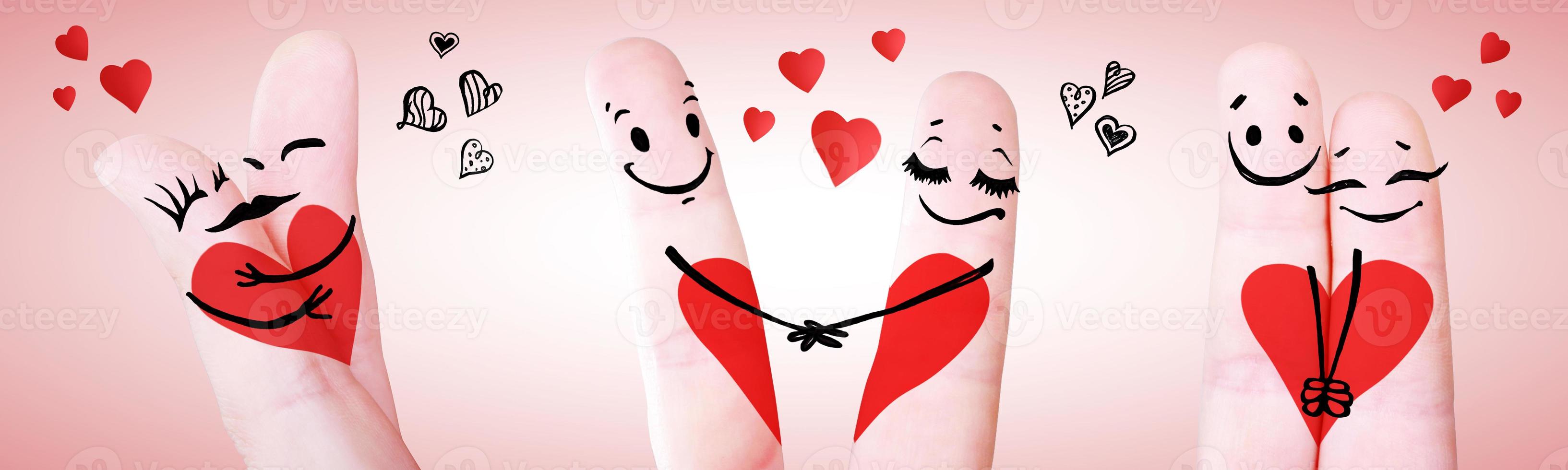 Happy finger couple in love celebrating Valentine day. 3d illustration. photo