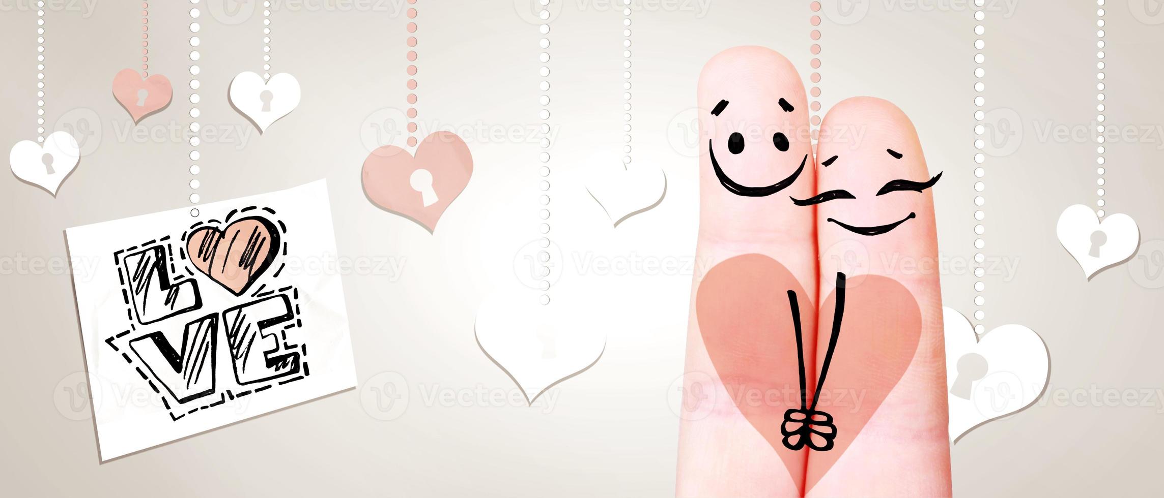 Happy finger couple in love celebrating Valentine day. 3d illustration. photo