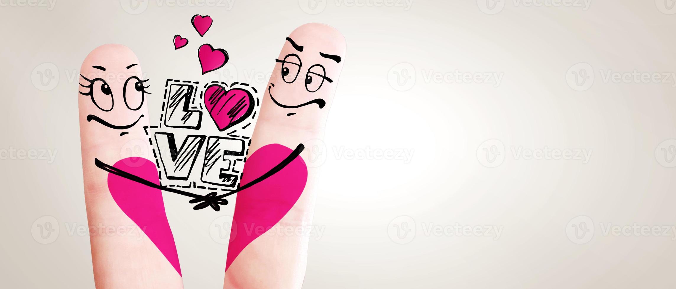 Happy finger couple in love celebrating Valentine day. 3d illustration. photo