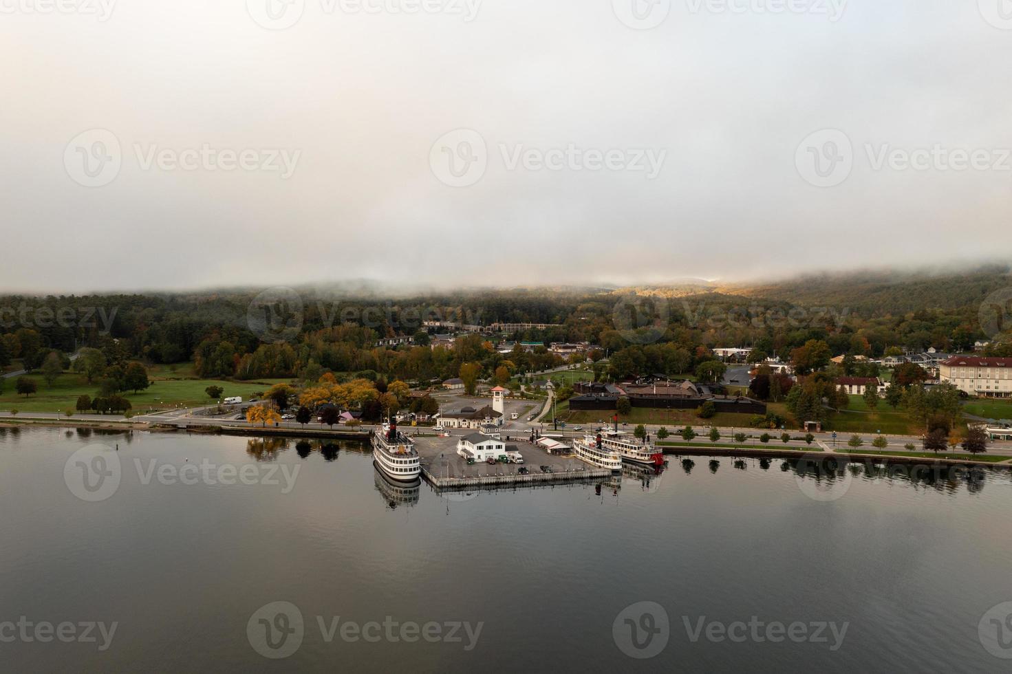 Panoramic view of the bay in Lake George, New York at dawn. photo
