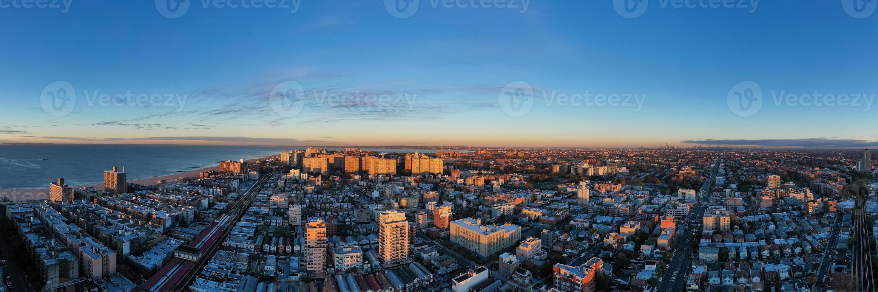 Aerial view along Coney Island in Brooklyn, New York at sunrise. photo