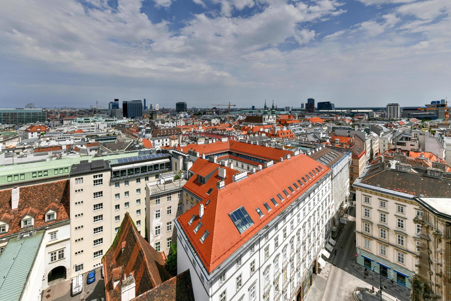Vienna, Austria - Jul 14, 2021, Cityscape with St Stephen Cathedral, or Saint Stephansdom Church in Old city center of Vienna in Austria. Wien in Europe. Panorama, cityscape. photo