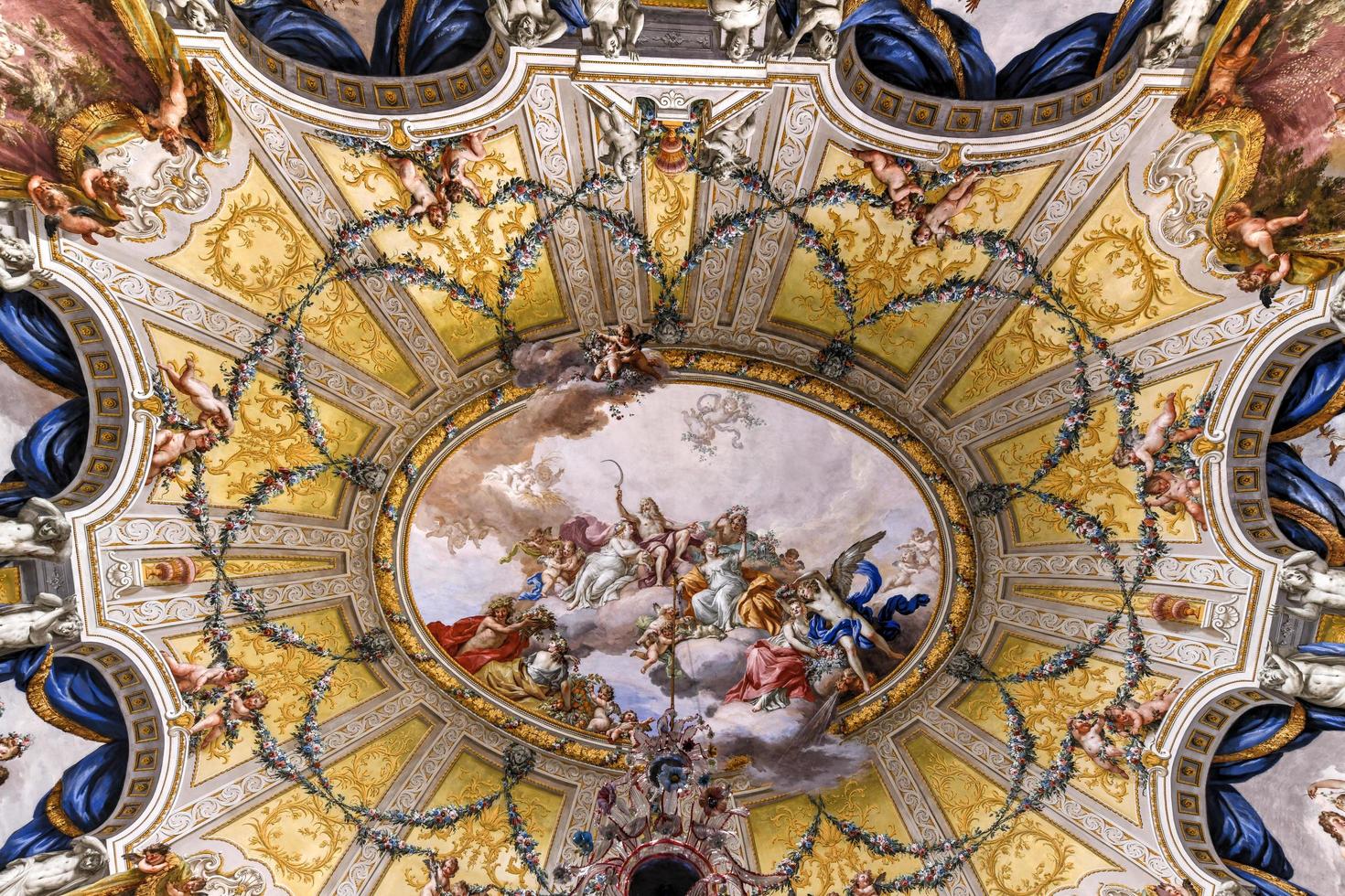 Caserta, Italy - Aug 21, 2021, A internal view of the Royal Palace of Caserta, a historic palace commissioned in the 18th century by Charles of Bourbon, king of Naples. photo