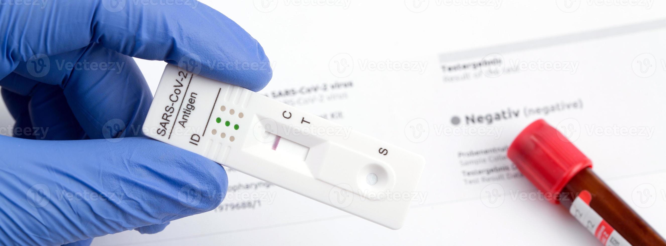 Negative test result by using rapid test device for COVID-19. photo