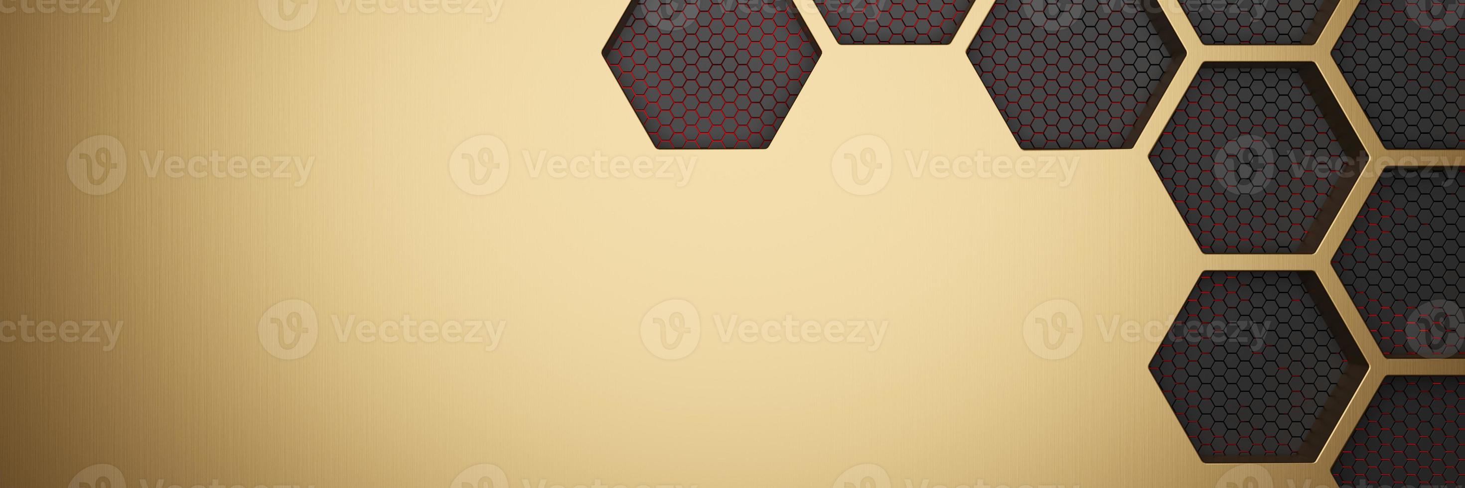 Futuristic gold hexagonal texture background. 3d rendering photo