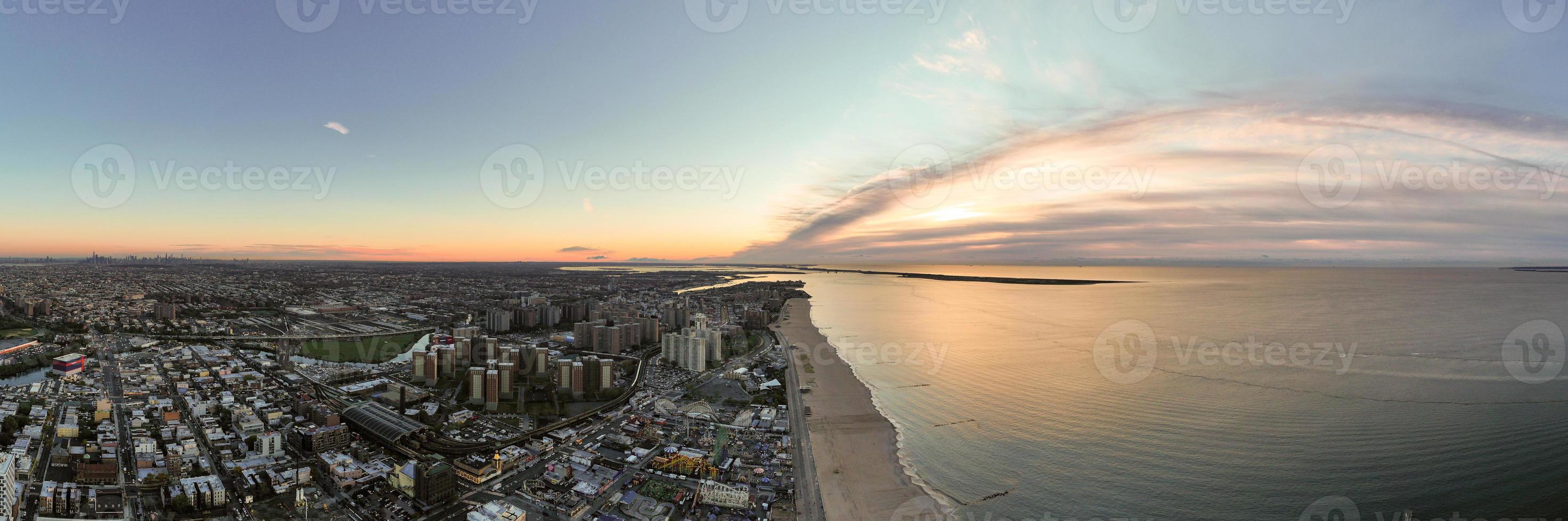 Aerial view along Coney Island in Brooklyn, New York at sunrise. photo
