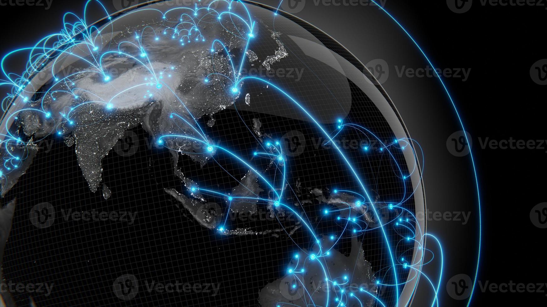 Globalization and communication concept. Earth and luminous rays. 3d rendering photo