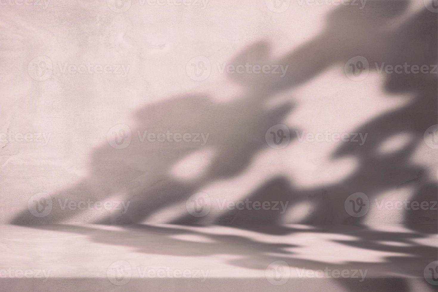 Leaves Shadow on Concrete Wall and Table Background, Suitable for Product Presentation Backdrop, Display, and Mock up. photo