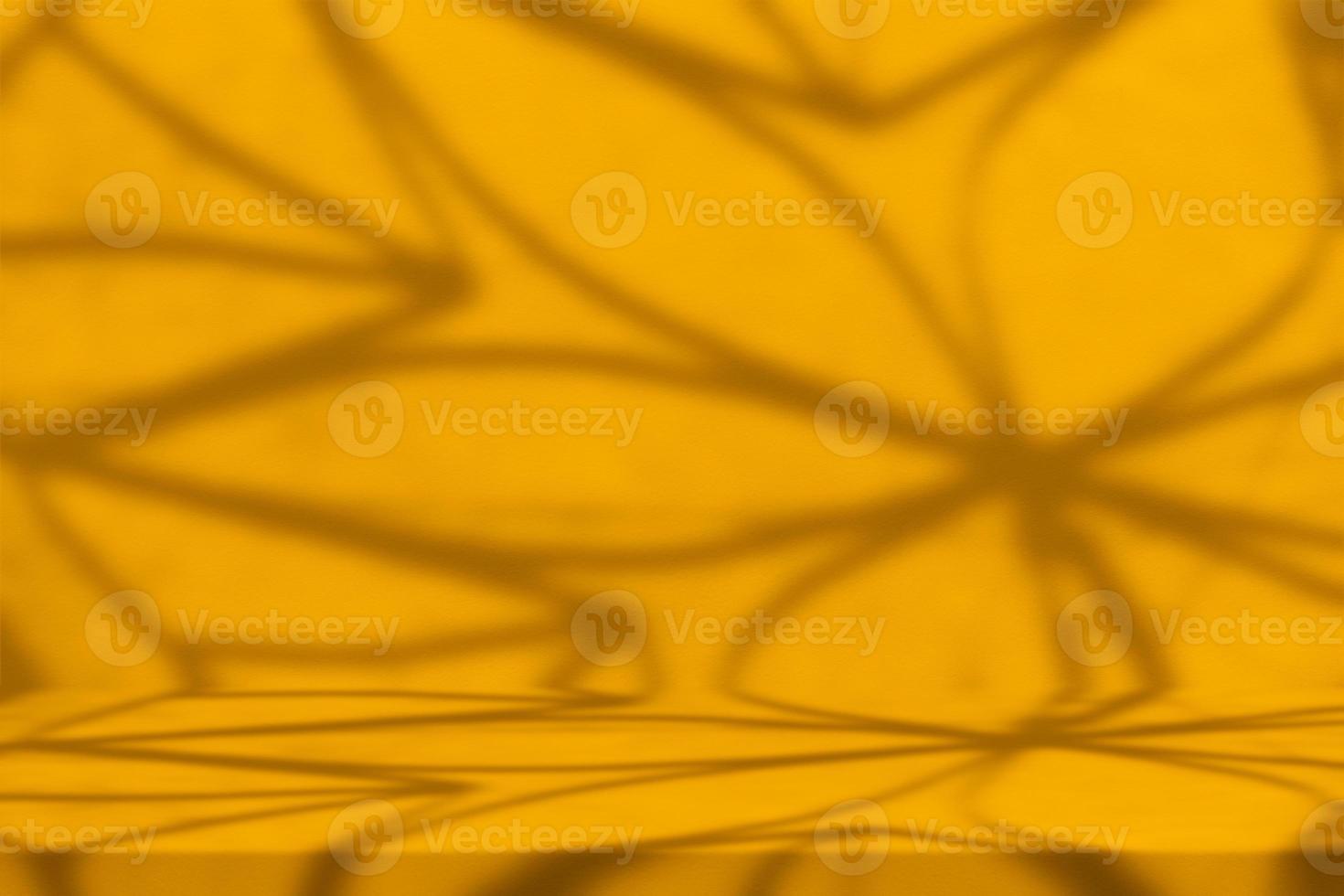 Abstract Orange Concrete Table with Nature Shadow on Concrete Wall Texture Background, Suitable for Cosmetic Product Presentation Backdrop, Display, and Mock up. photo