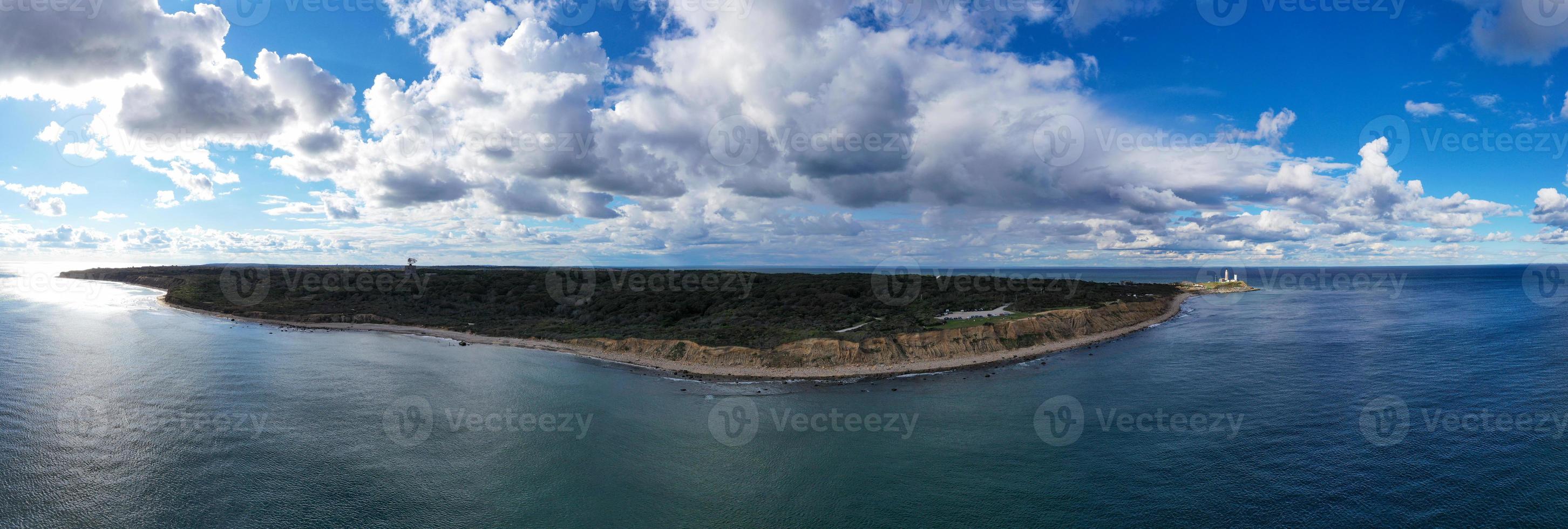 Aerial view of the Montauk Lighthouse and beach in Long Island, New York, USA. photo