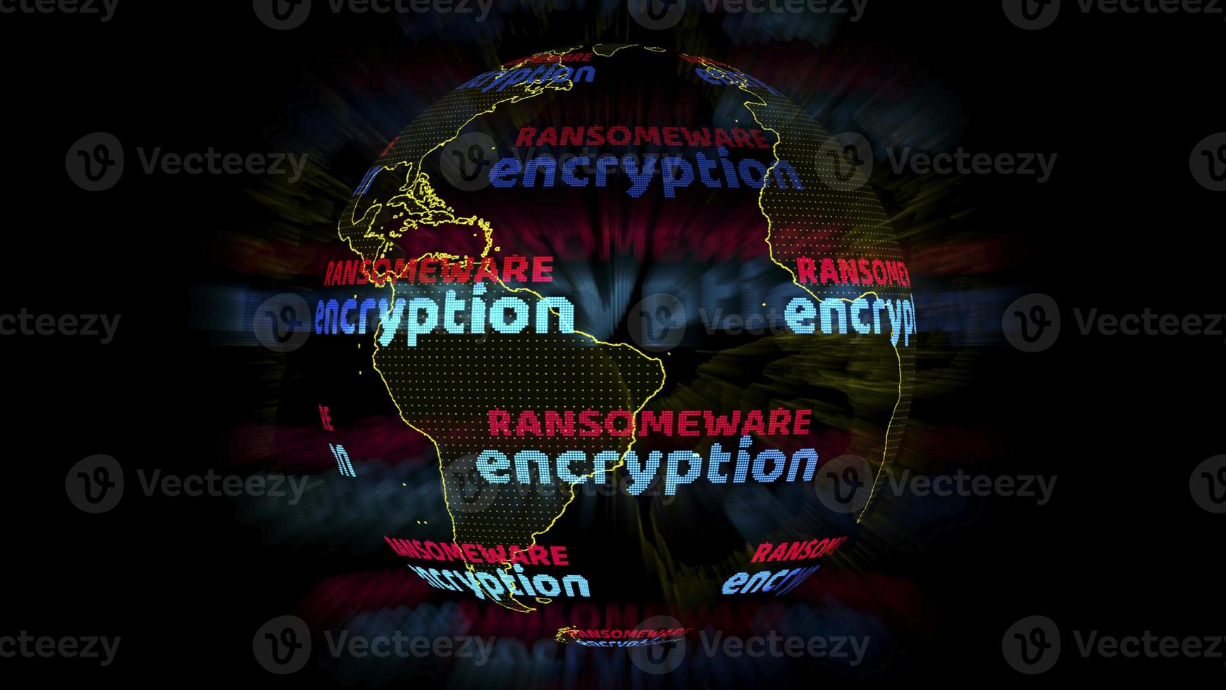 Ransomware red text and encryption dark light blue text and blur ray photo