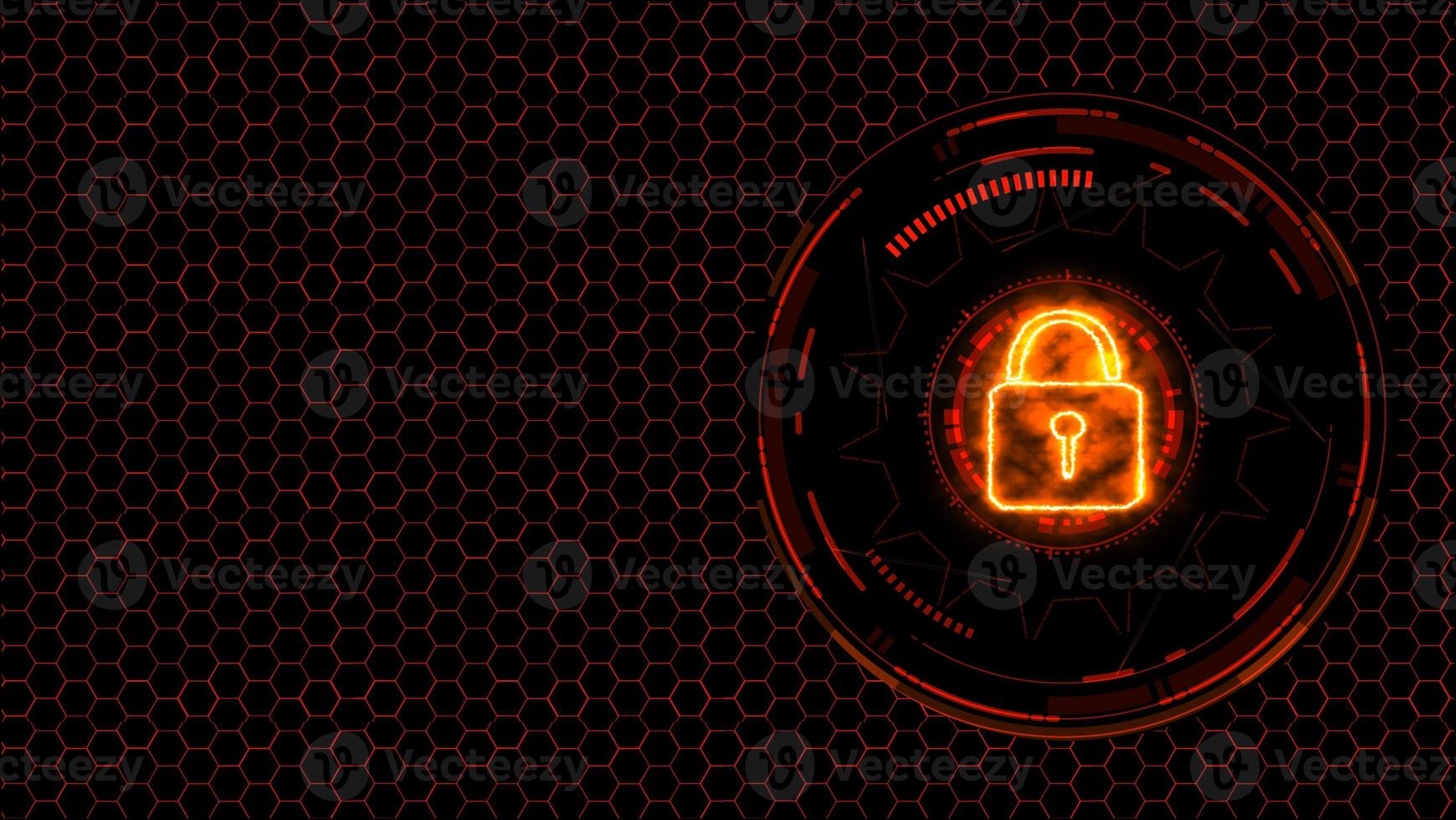 Quantum cryptography security lock matrix technology hexagon wire animation red theme photo