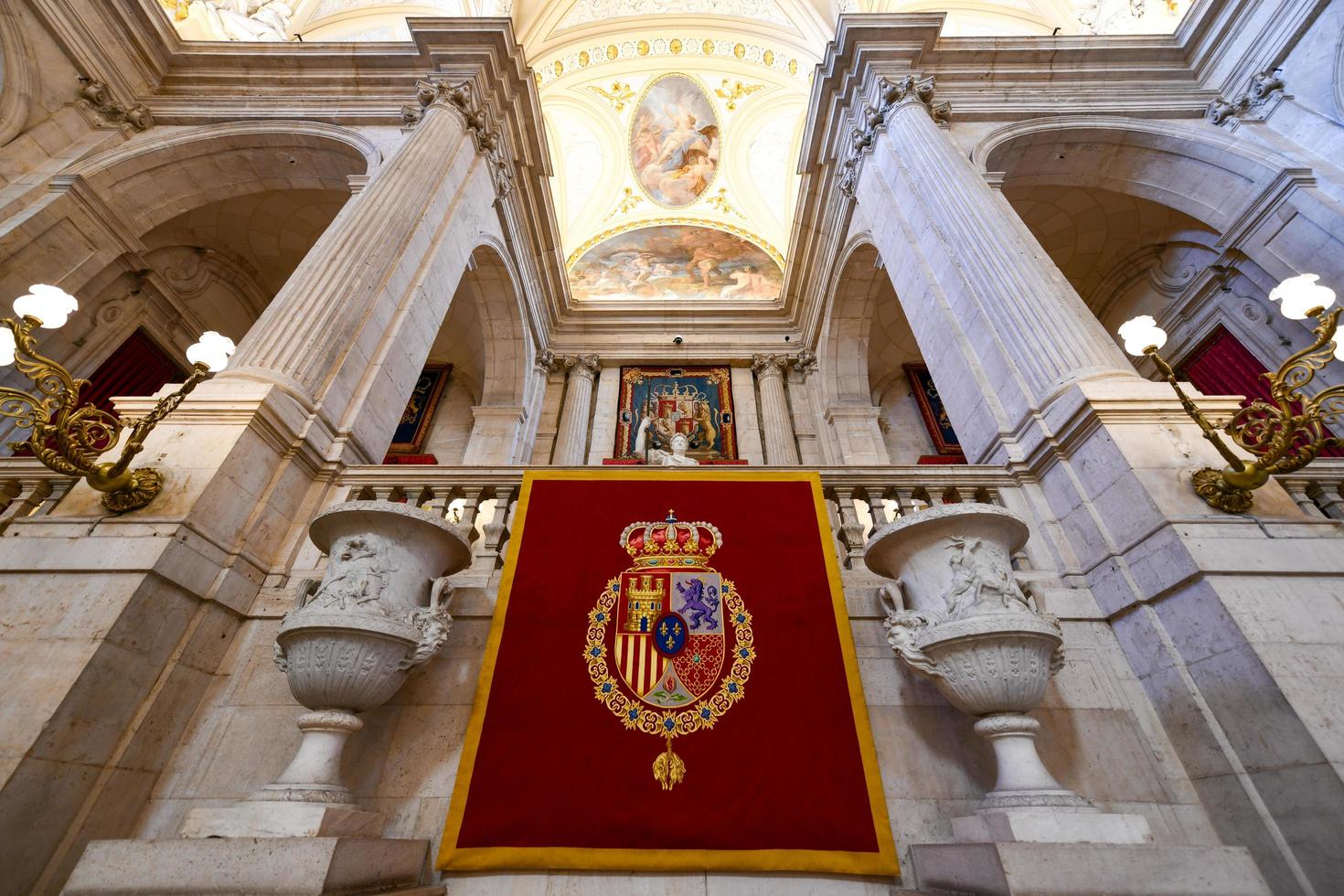 Madrid, Spain - Nov 19, 2021, Madrid Royal Palace Hall interior view with beautiful decoration in Spain. photo