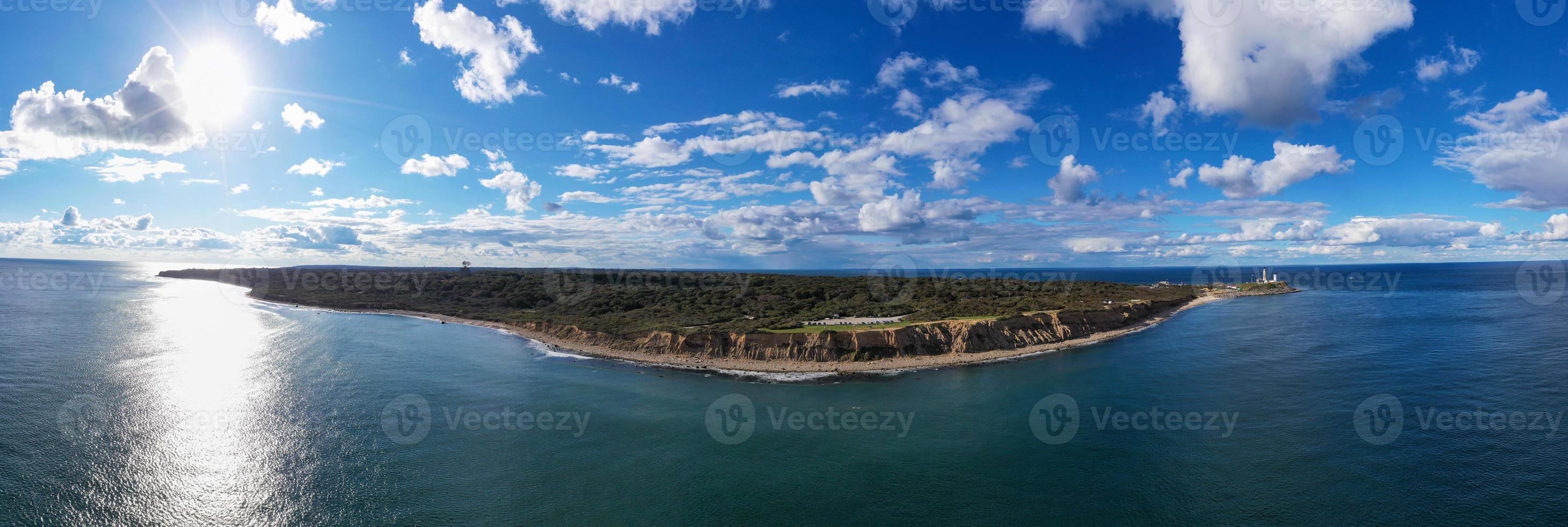 Aerial view of the Montauk Lighthouse and beach in Long Island, New York, USA. photo