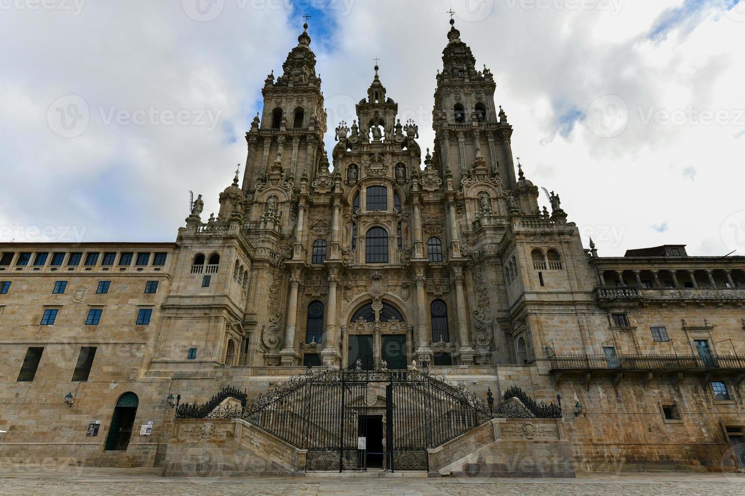 Santiago de Compostela cathedral, facade del Obradoiro empty of people. photo