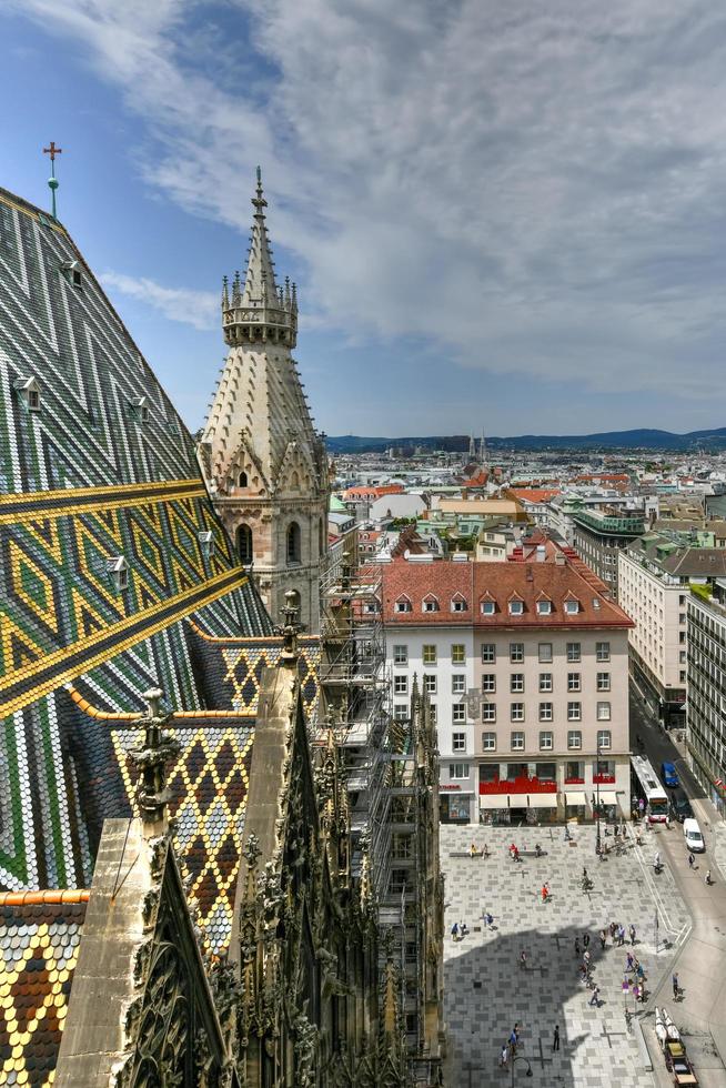 Vienna, Austria - Jul 14, 2021, Cityscape with St Stephen Cathedral, or Saint Stephansdom Church in Old city center of Vienna in Austria. Wien in Europe. Panorama, cityscape. photo