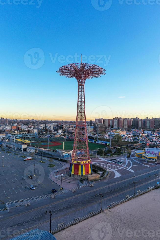Aerial view along Coney Island in Brooklyn, New York at sunrise. photo