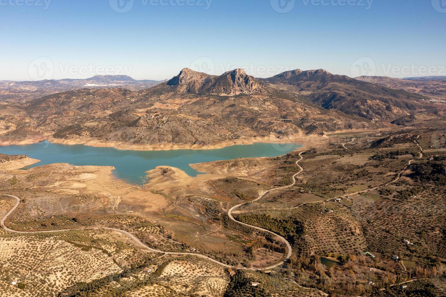 Blue lake in Zahara de la Sierra in Sierra de Grazalema natural park, Cadiz province, Malaga, Andalusia, Spain photo