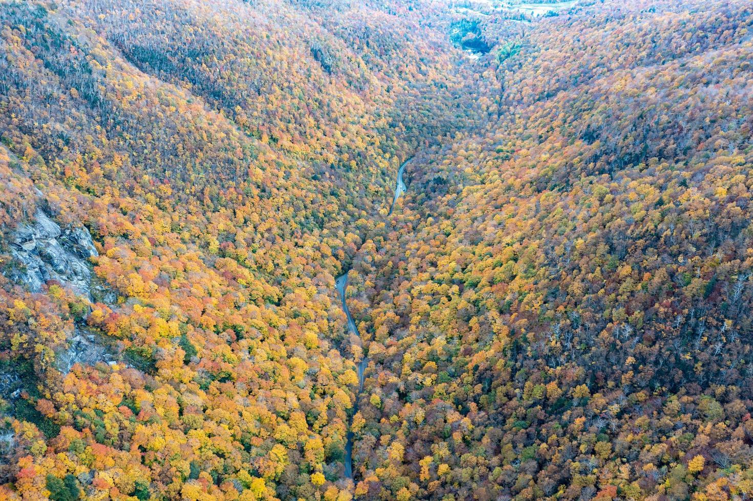 vista panorámica del follaje de otoño máximo en la muesca de los contrabandistas, vermont. foto