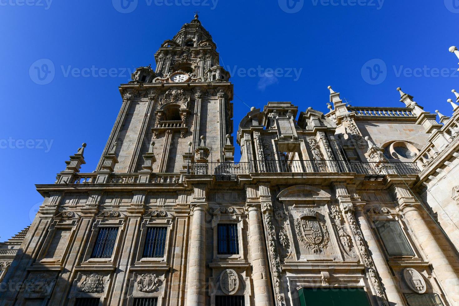 Santiago de Compostela cathedral, facade del Obradoiro empty of people. photo