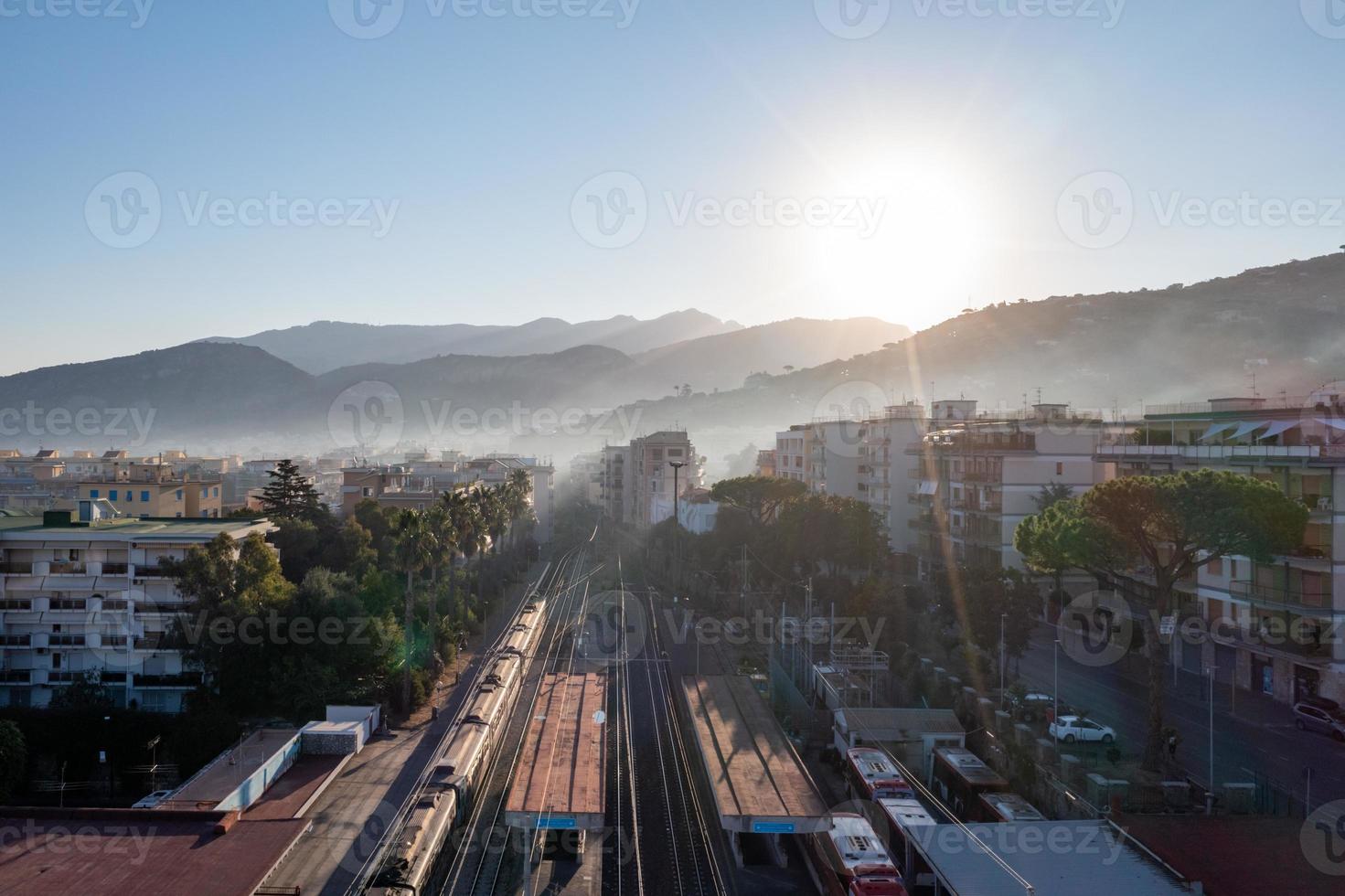 Panoramic view of the Sorrento Train Station at dawn in Sorrento, Italy photo