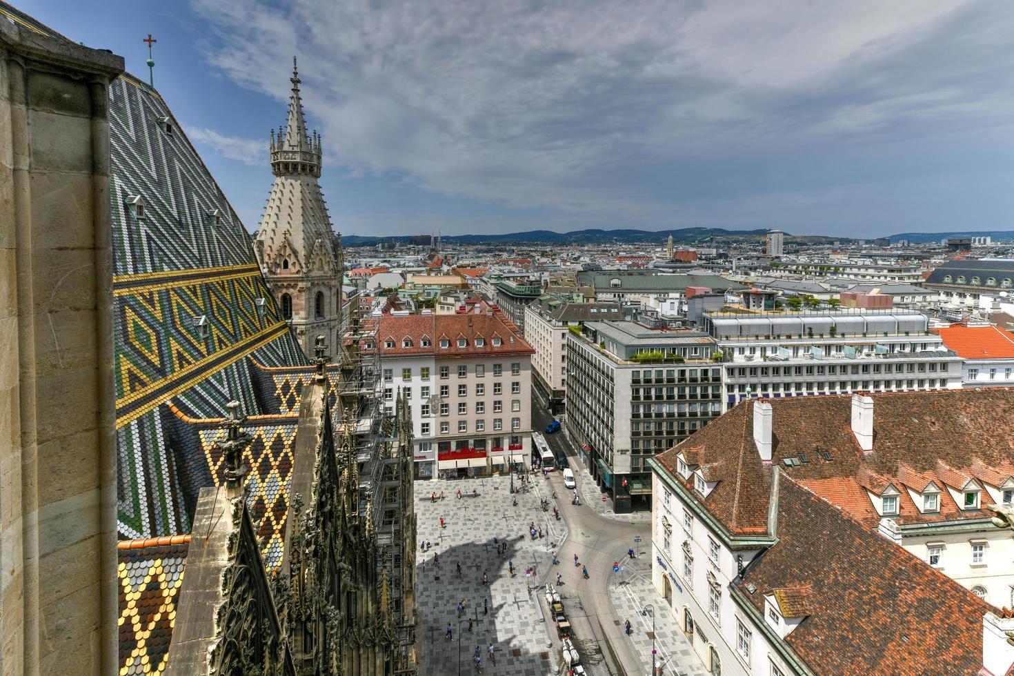 Vienna, Austria - Jul 14, 2021, Cityscape with St Stephen Cathedral, or Saint Stephansdom Church in Old city center of Vienna in Austria. Wien in Europe. Panorama, cityscape. photo