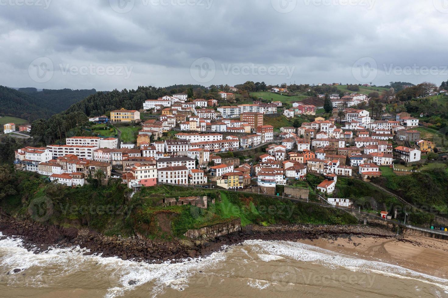 Aerial view of the beautiful Lastres village in Asturias, Spain photo